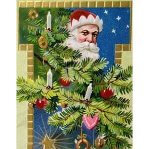 Santa Claus Father Christmas Postcard Tucks Series 505 Tree Branches Candles